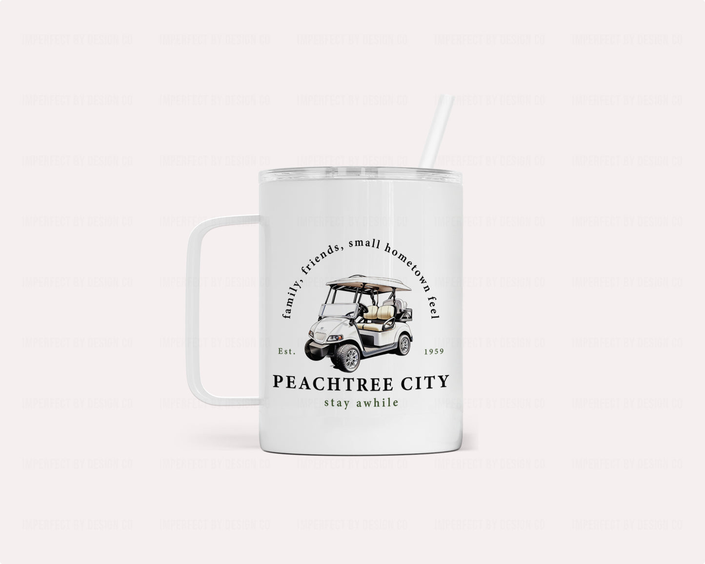 Peachtree City 'Stay Awhile' Golf Cart Camper Mug
