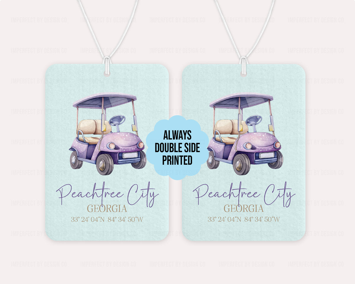 Purple Golf Cart, Peachtree City Georgia, Coordinates - Air Freshener