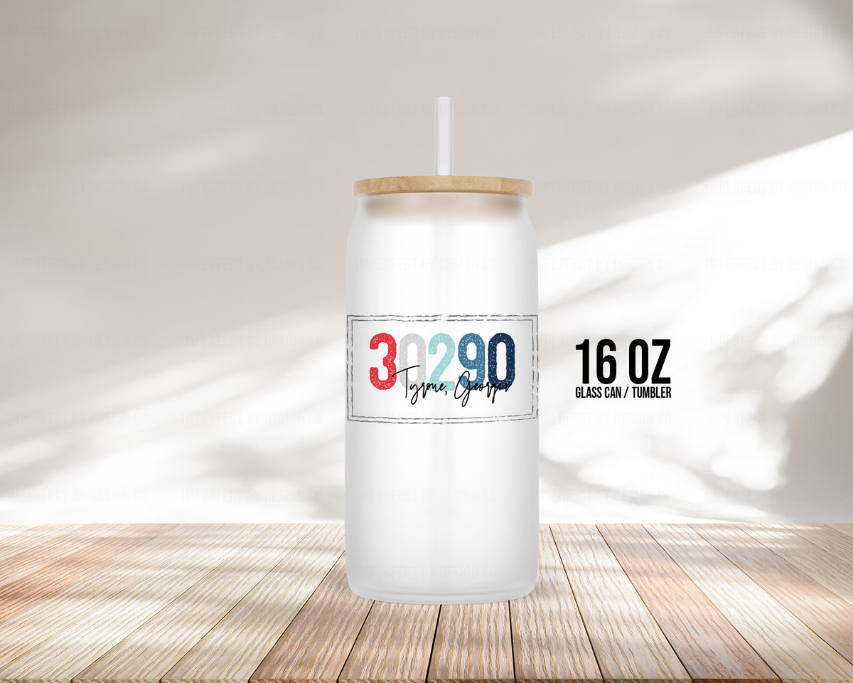 Personalized Patriotic Zip Code, City and State - Frosted Glass Tumbler