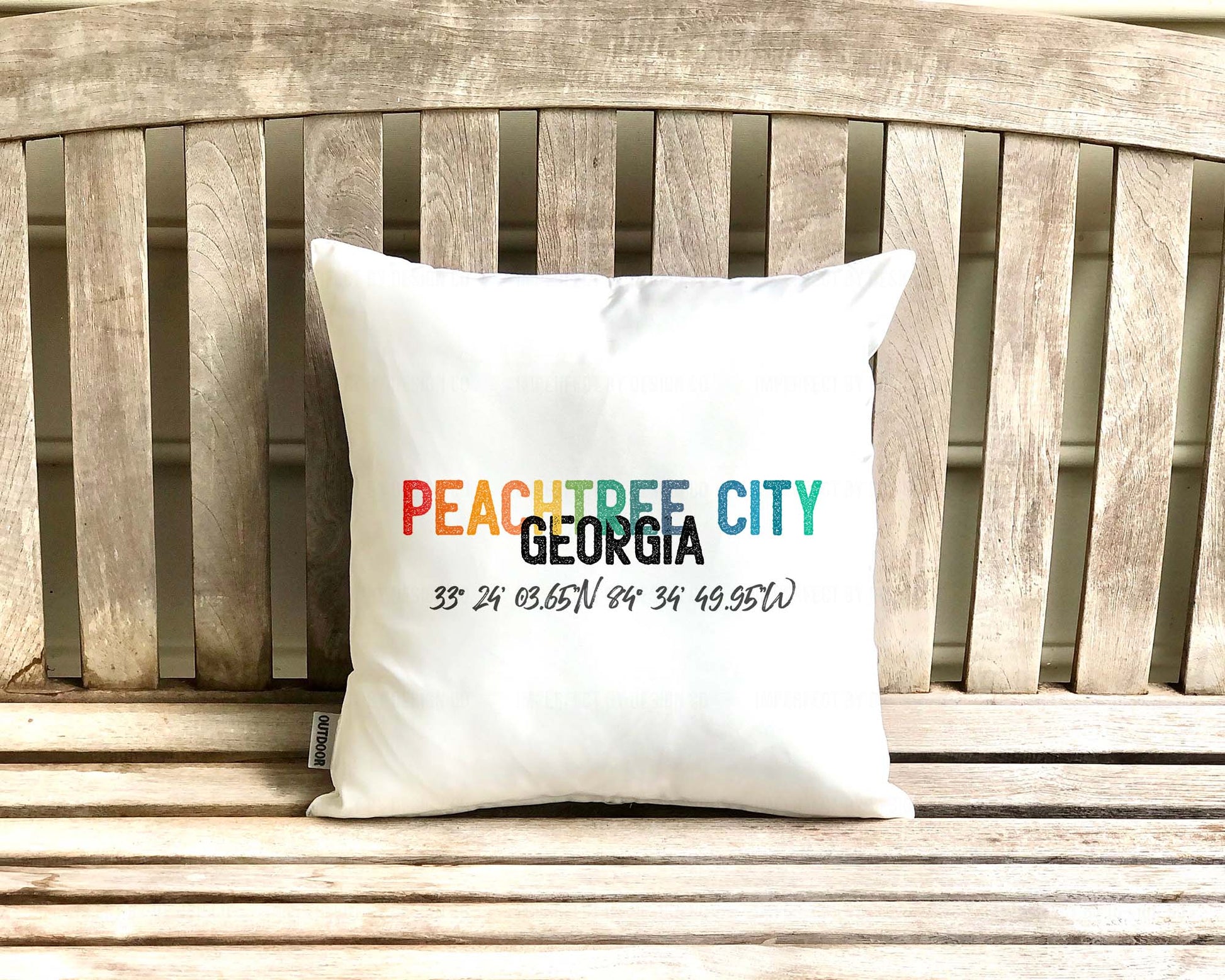 16x16 Inch Outdoor Pillow with Multicolor 'Peachtree City' Design | imperfect by design co
