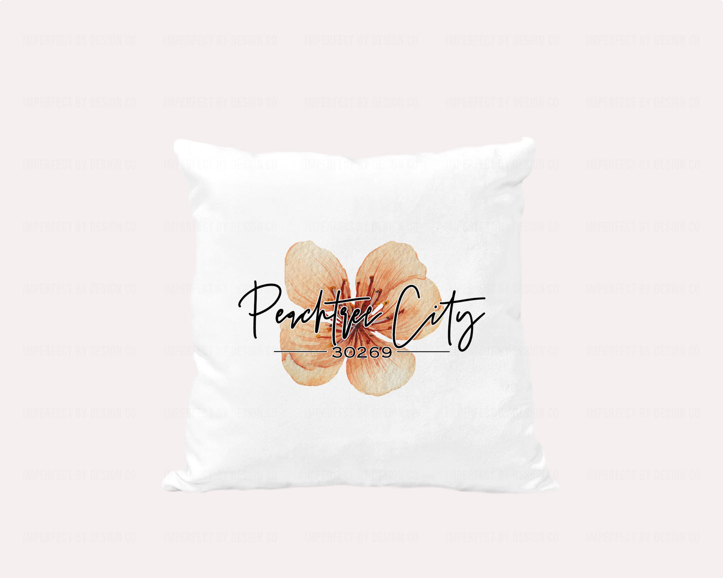 Luxurious 18x18 velvet pillow cover featuring peach blossom and zip code design. | imperfect by design co imperfect by design co