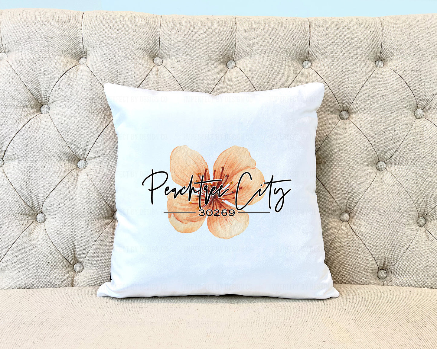 18x18 White velvet pillow cover with peach blossom design. | imperfect by design co