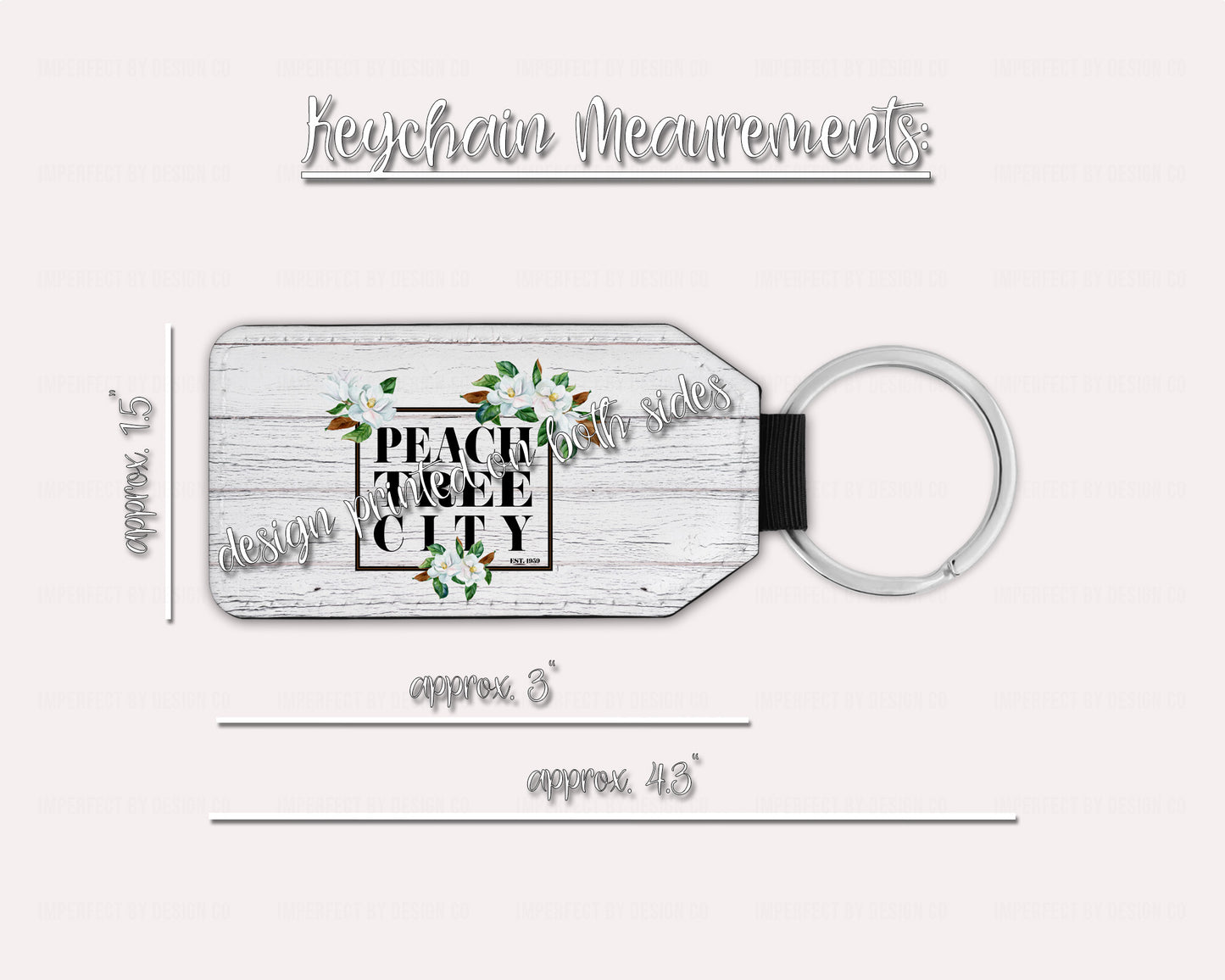 4.3 x 1.5 inches Peachtree City Keychain with Magnolia Blooms - A must-have accessory for any Peachtree City lover, with a metal keyring | imperfect by design co