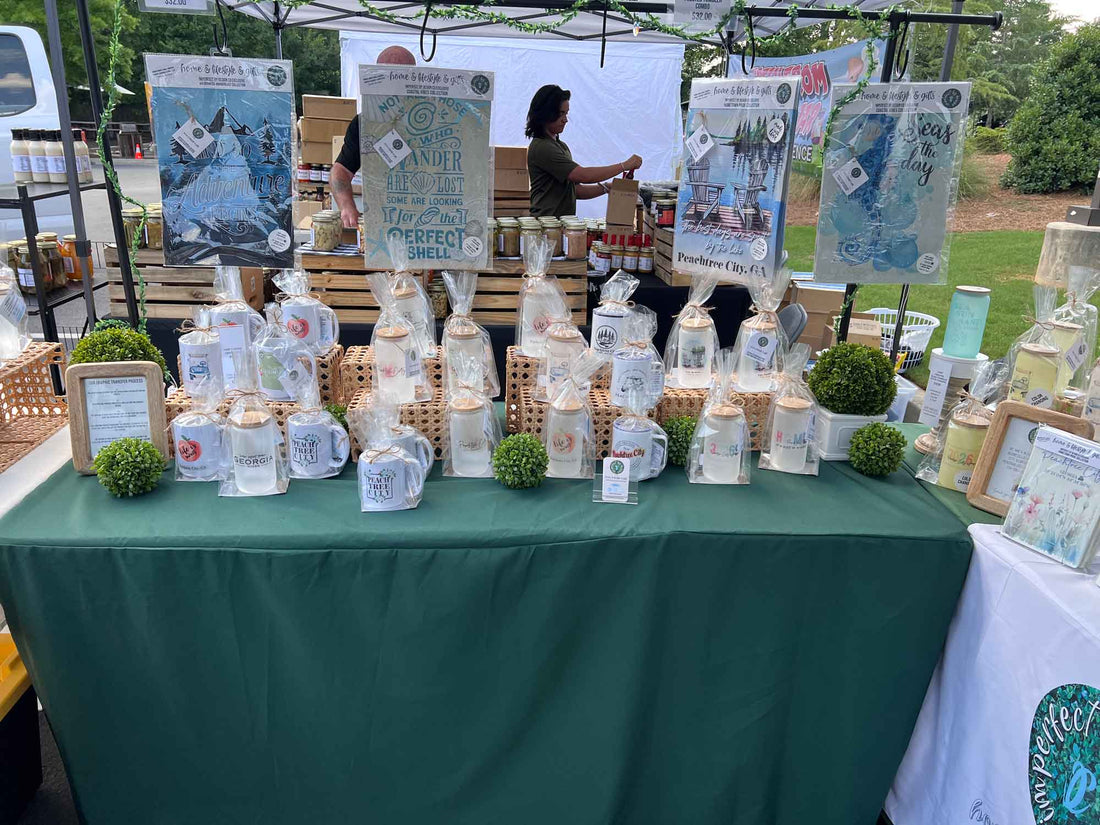 our booth at market: local gifts for peachtree city residents