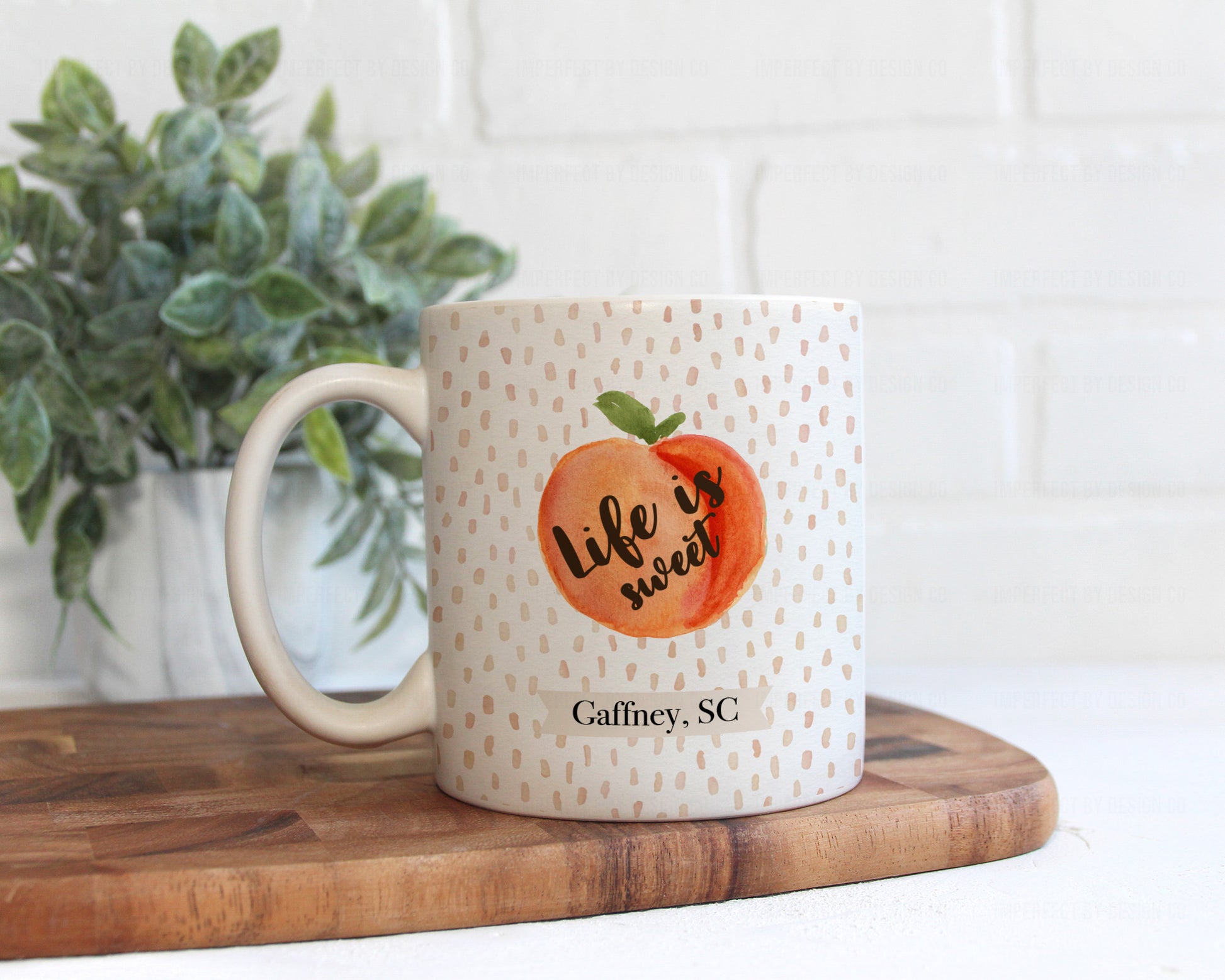Ceramic coffee mug "Life is sweet" with city and state
