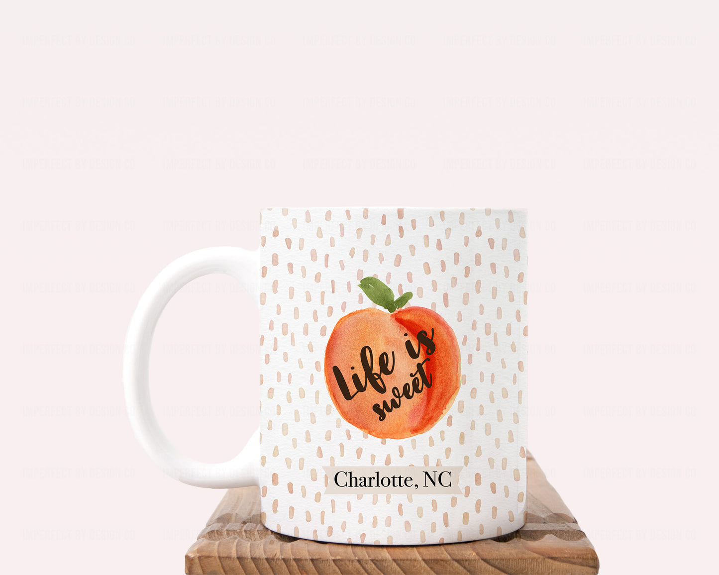 Peach graphic coffee mug "Life is sweet" with custom city and state | imperfect by design co