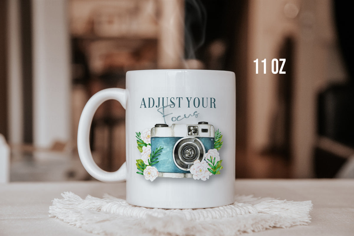 'Adjust Your Focus', Floral Camera - 11oz Coffee Cup