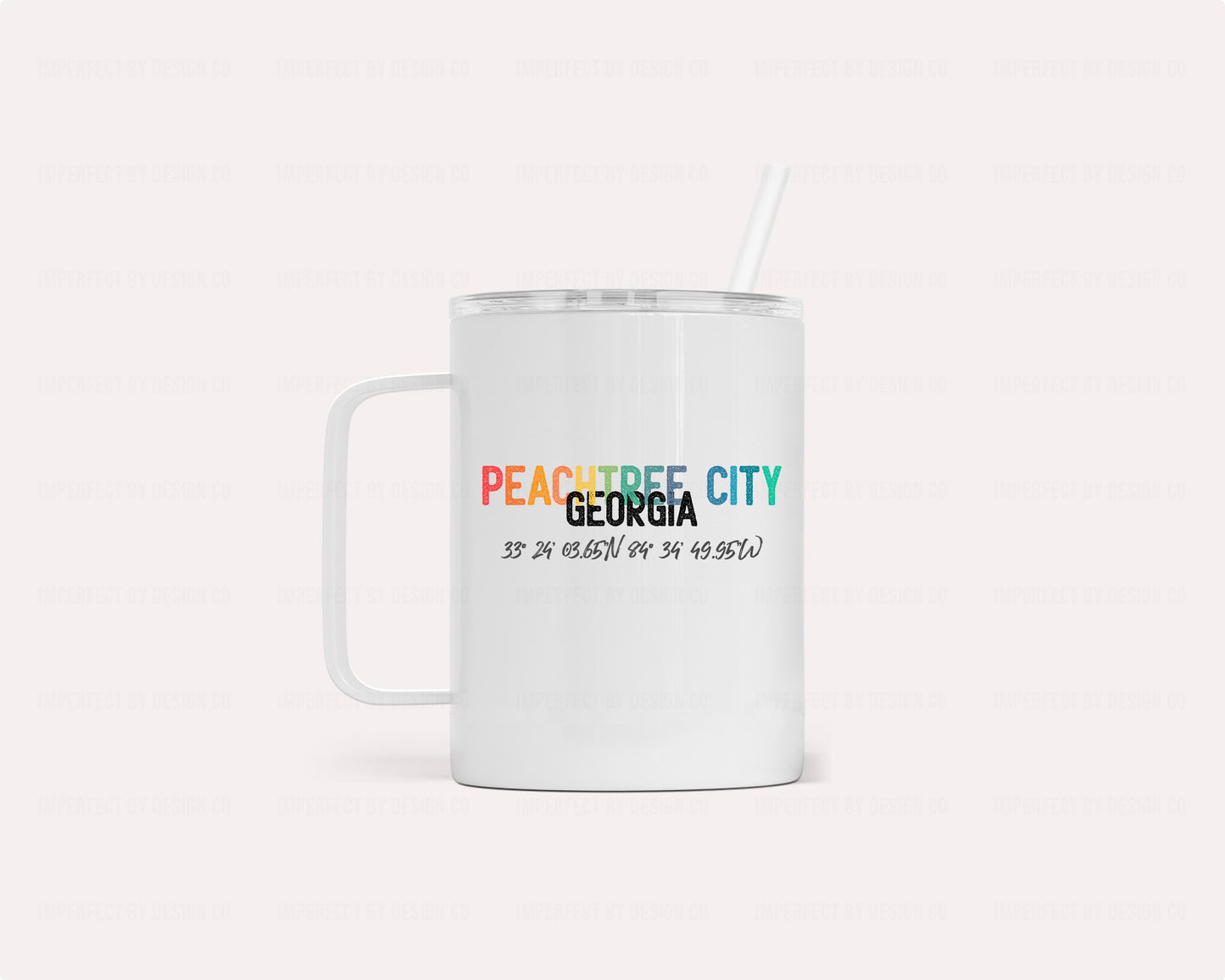 Peachtree City GA camper mug with leak free lid and reusable straw | imperfect by design co 