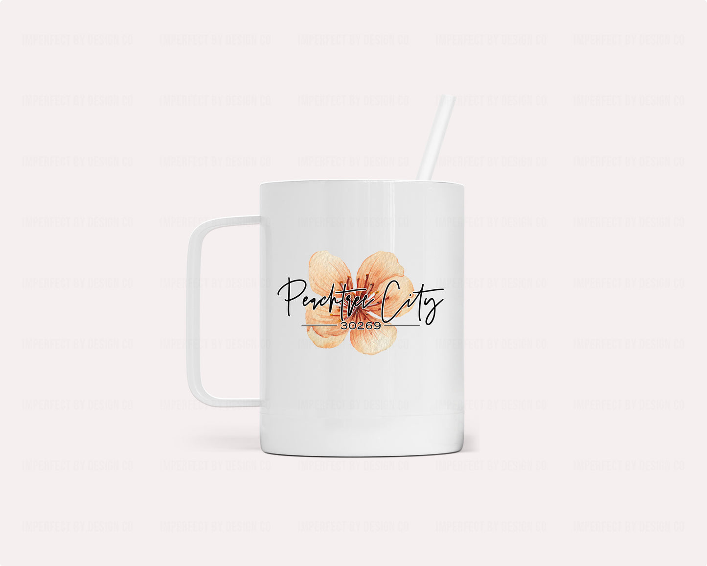 12oz insulated camper mug Peach Blossom Peachtree City 30269 with reusable straw | imperfect by design co 