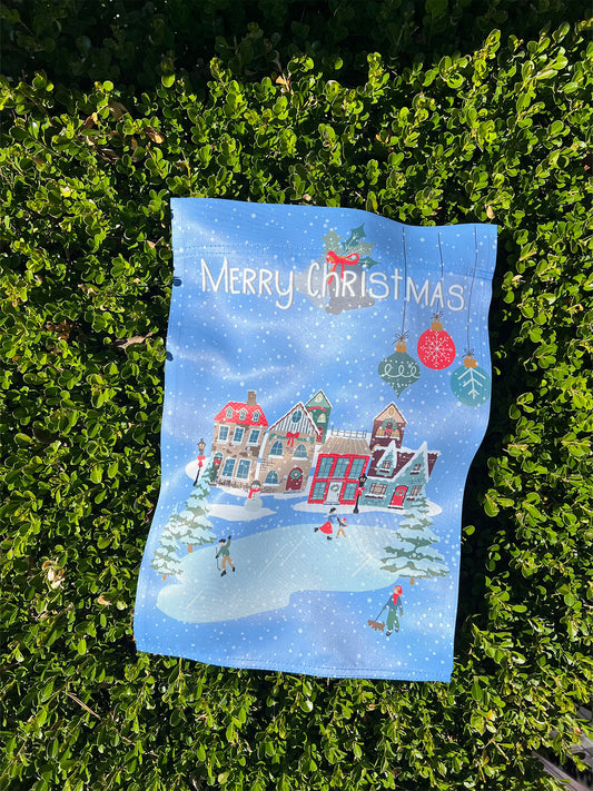 Personalized 'Merry Christmas' Winter Village With City and State - Garden Flag