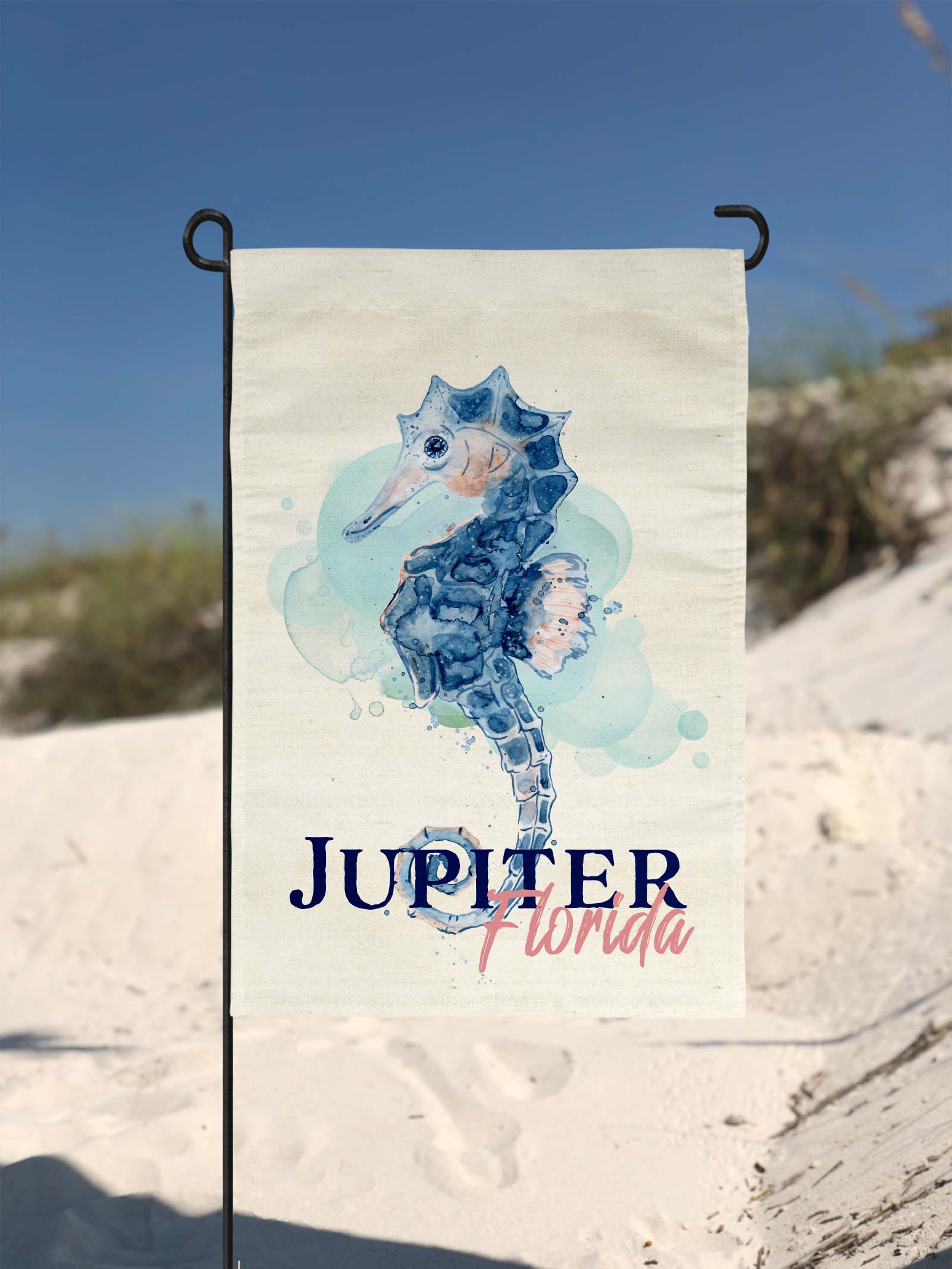 Nautical decor with watercolor seahorse and customizable city and state | imperfect by design co