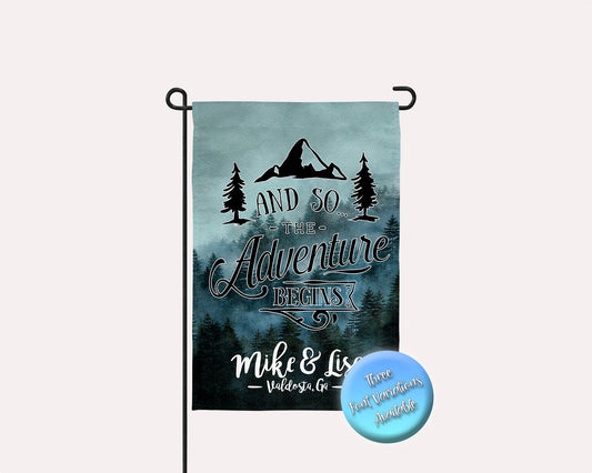 12x18 inch "And So The Adventure Begins" Personalized Camping Flag | imperfect by design co