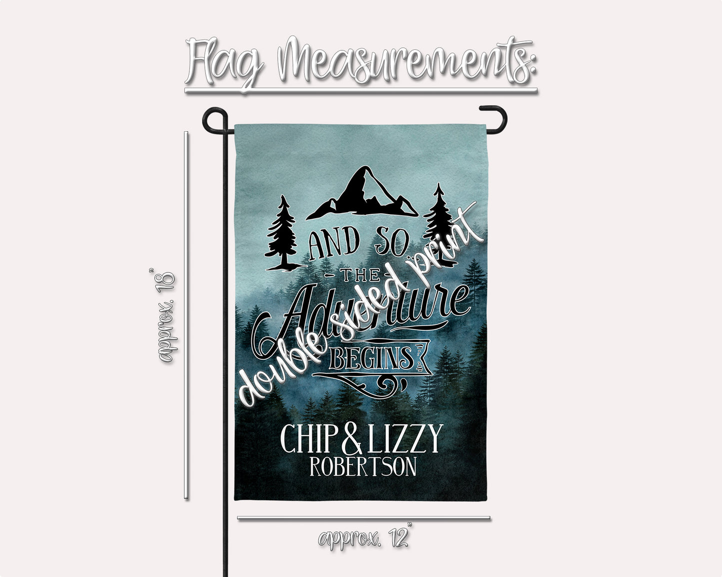 Measurements on 12x18 inch Personalized Garden, Camping Flag | imperfect by design co