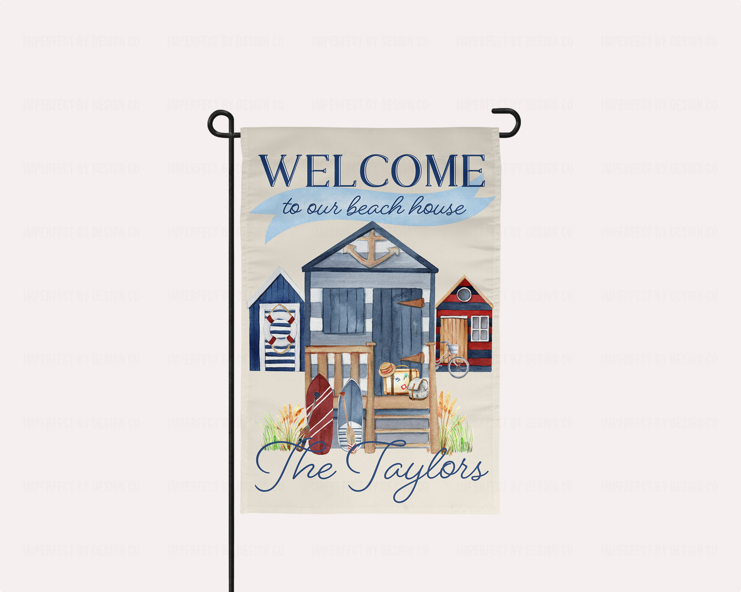 12x18 Personalized beach house garden flag with cottage design | imperfect by design co