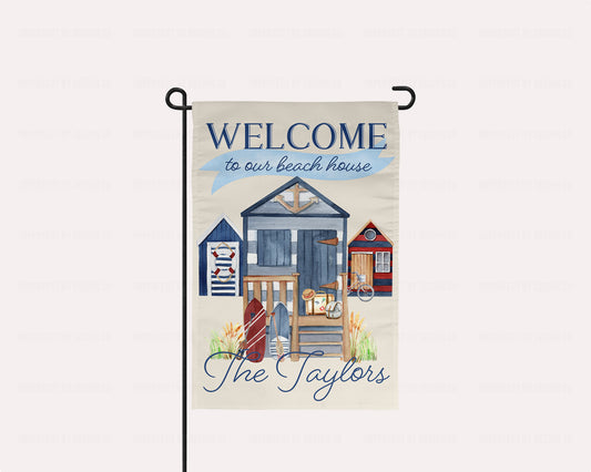 12x18 Personalized beach house garden flag with cottage design | imperfect by design co