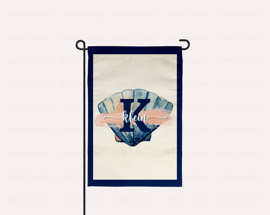 Personalized scallop shell garden flag in watercolor design | imperfect by design co