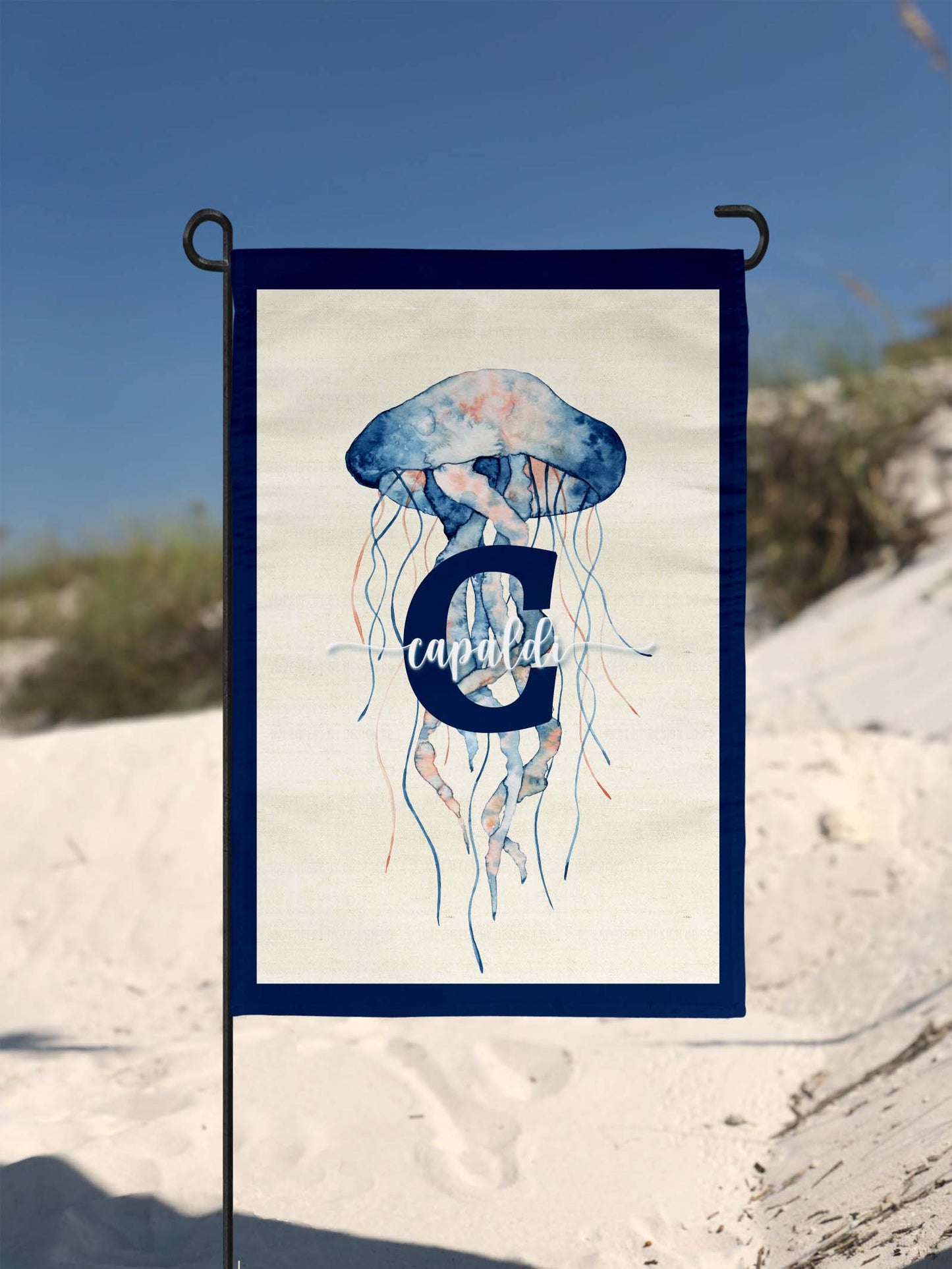 Double-sided coastal vibe jellyfish garden flag with watercolor-inspired design | imperfect by design co