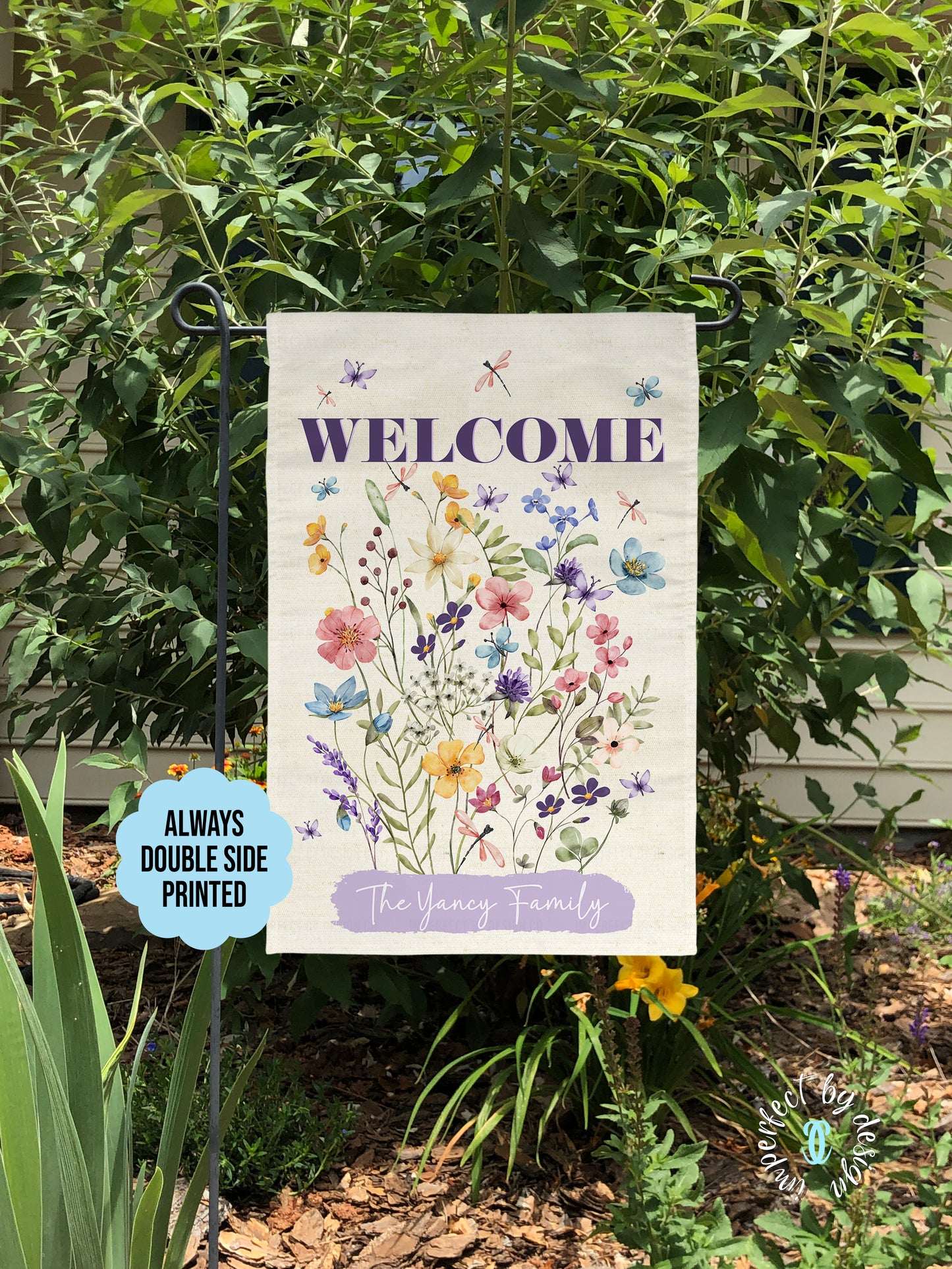 Personalized Garden Flag With Wildflowers, WELCOME