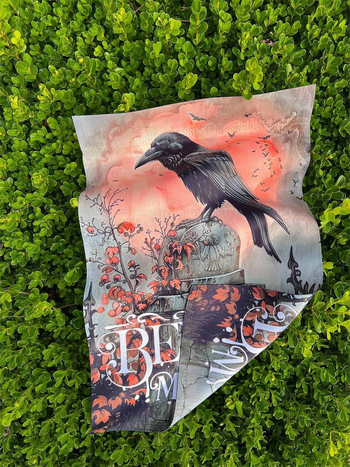 "Beware Mortals" Spooky Graveyard with Raven - Garden Flag
