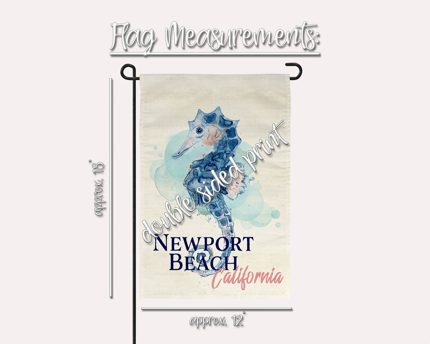 12x18 double-sided high-quality beach-themed flag watercolor seahorse | imperfect by design co
