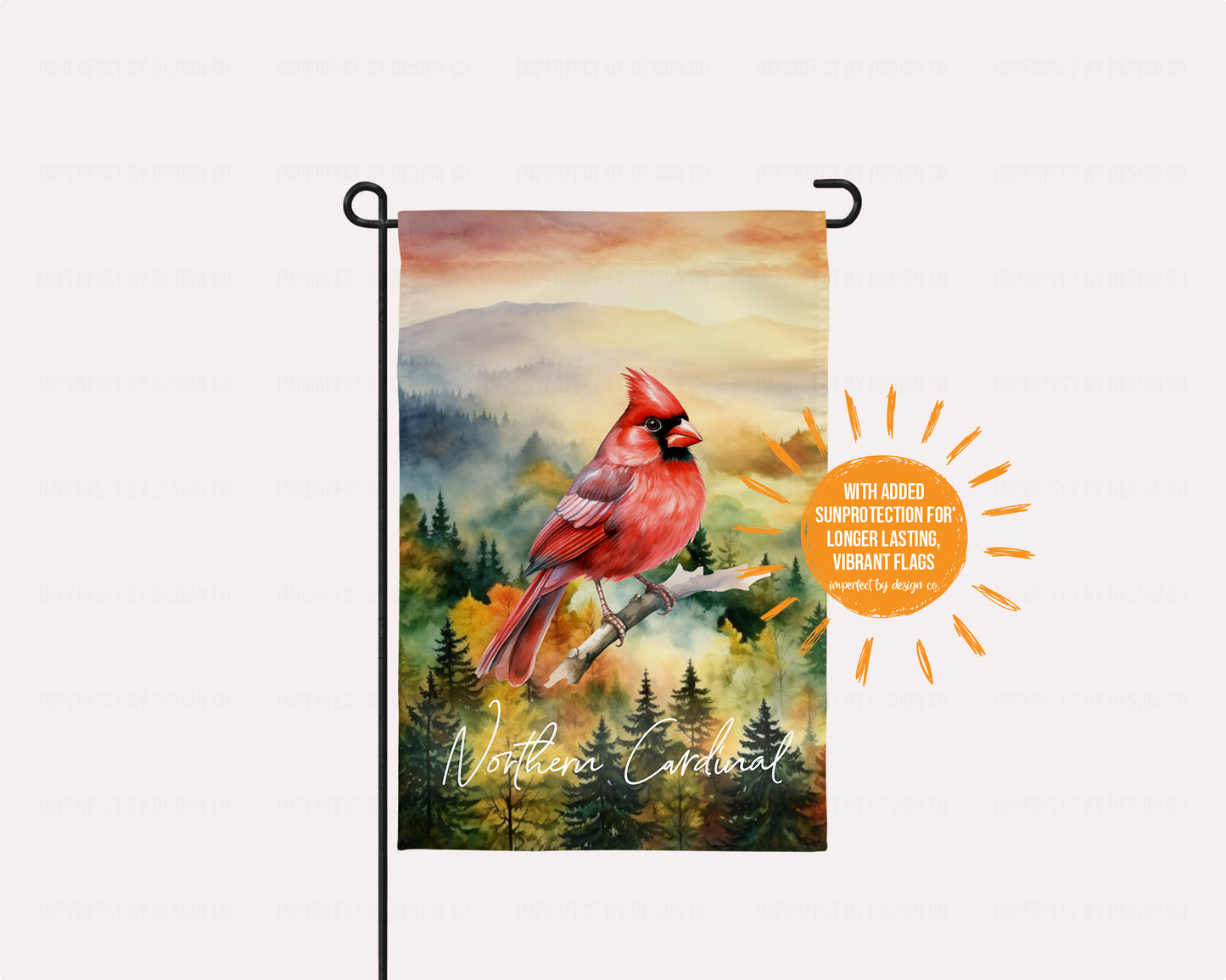 Garden Flag Featuring Male Northern Cardinal In Fall Forest Scene