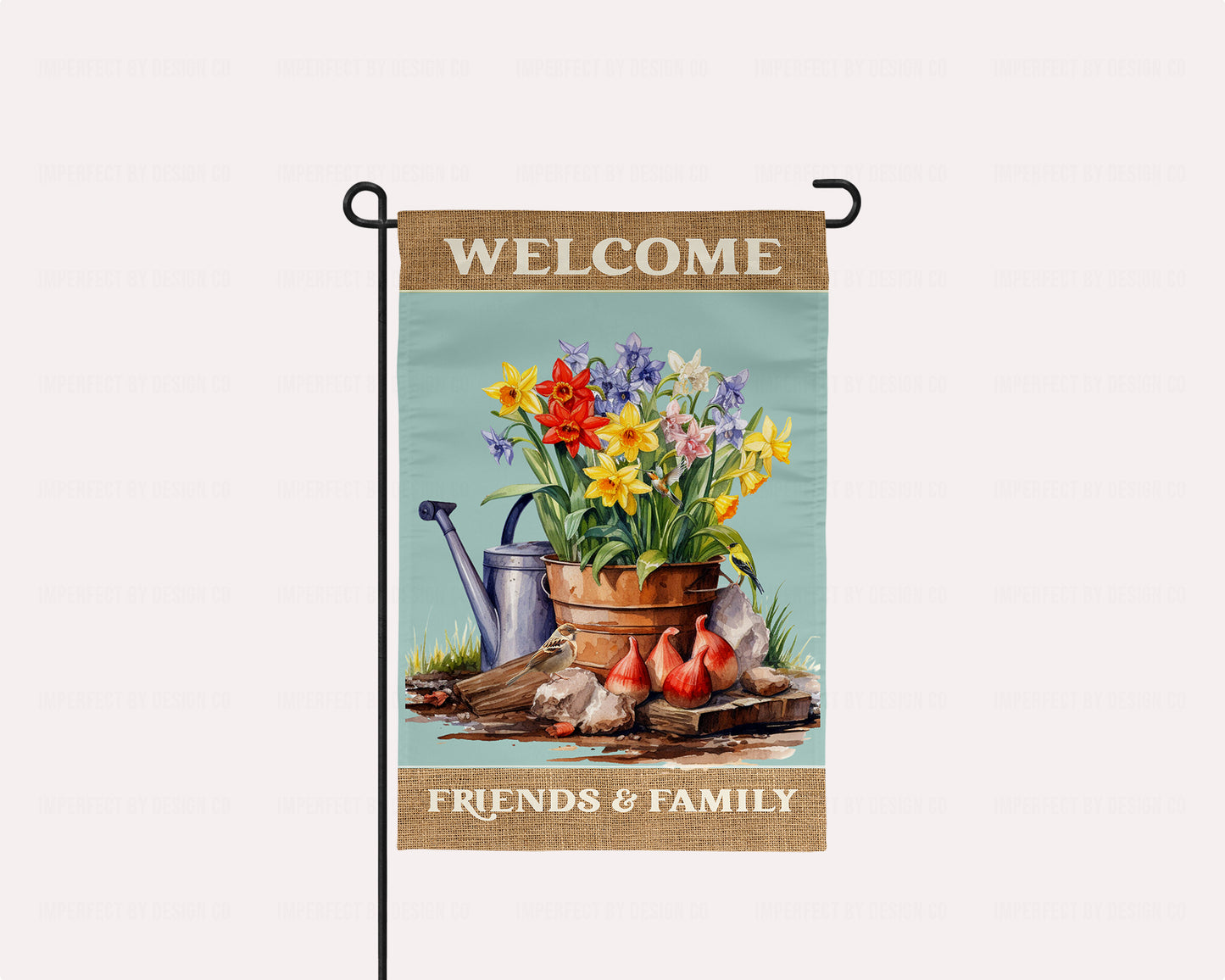 Garden Flag With Flowers And Birds Still Life, Welcome Friends and Family