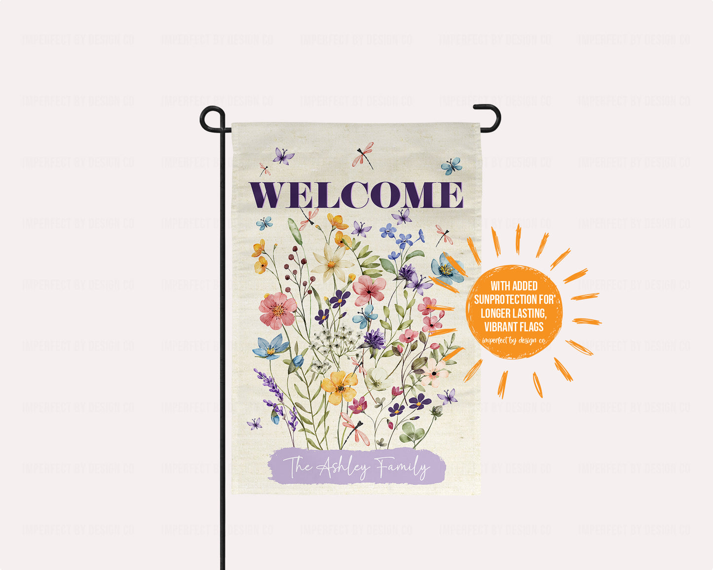 Personalized Garden Flag With Wildflowers, WELCOME