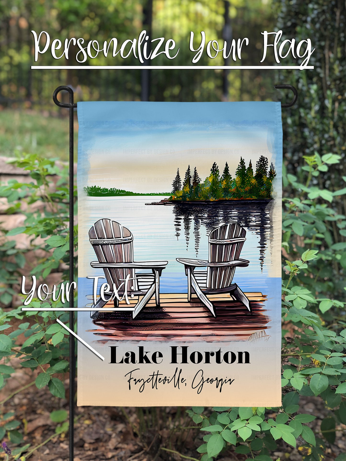 High-quality garden flag capturing the tranquility of lakeside living | imperfect by design co