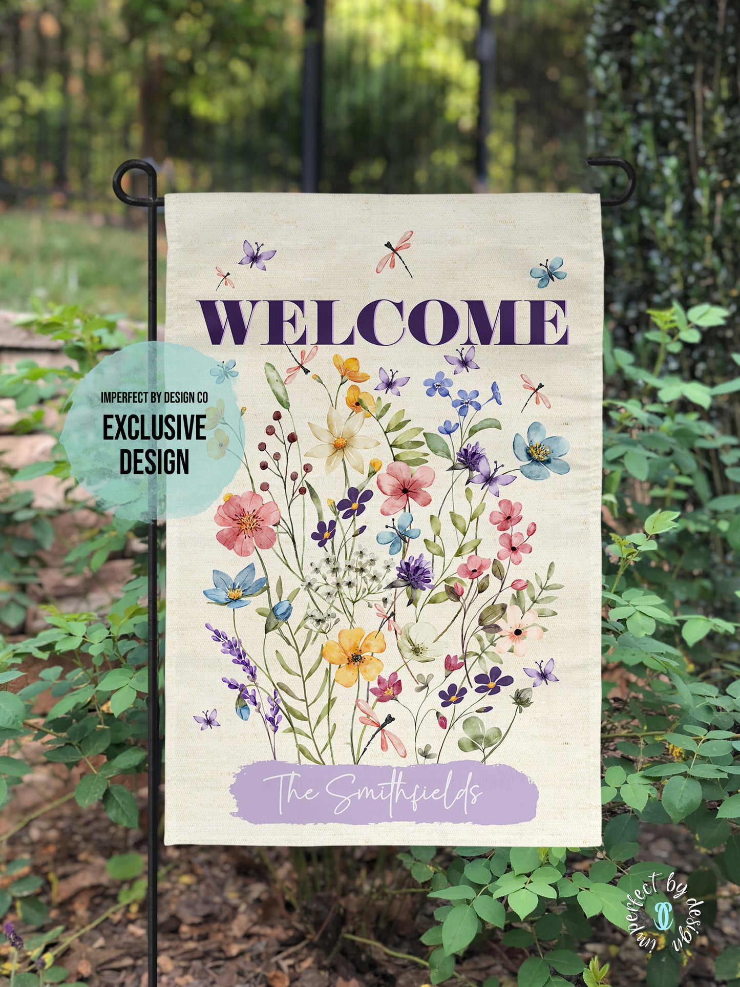 Personalized Garden Flag With Wildflowers, WELCOME