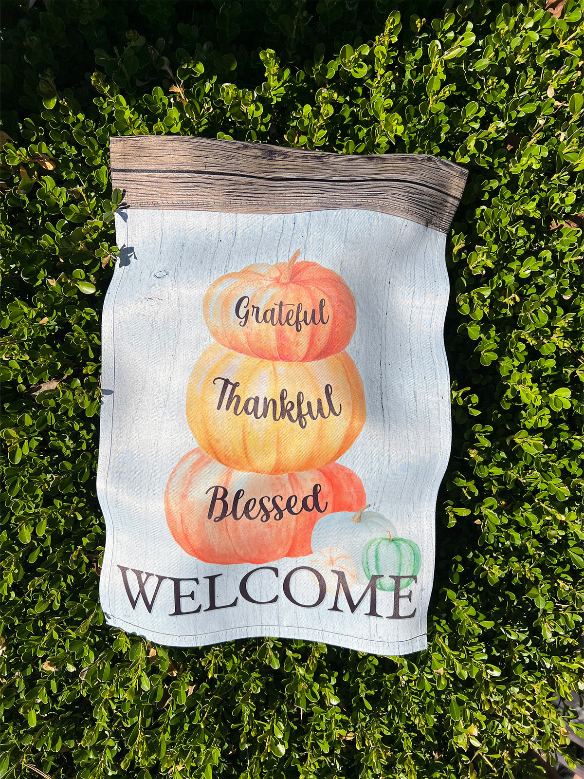 "Welcome Pumpkin Stack - Grateful, Thankful, Blessed" - Garden Flag