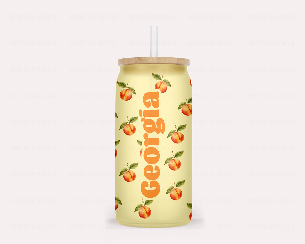 Georgia Peach Pattern Wrap Design - 16oz Frosted Color Changing Glass Tumbler