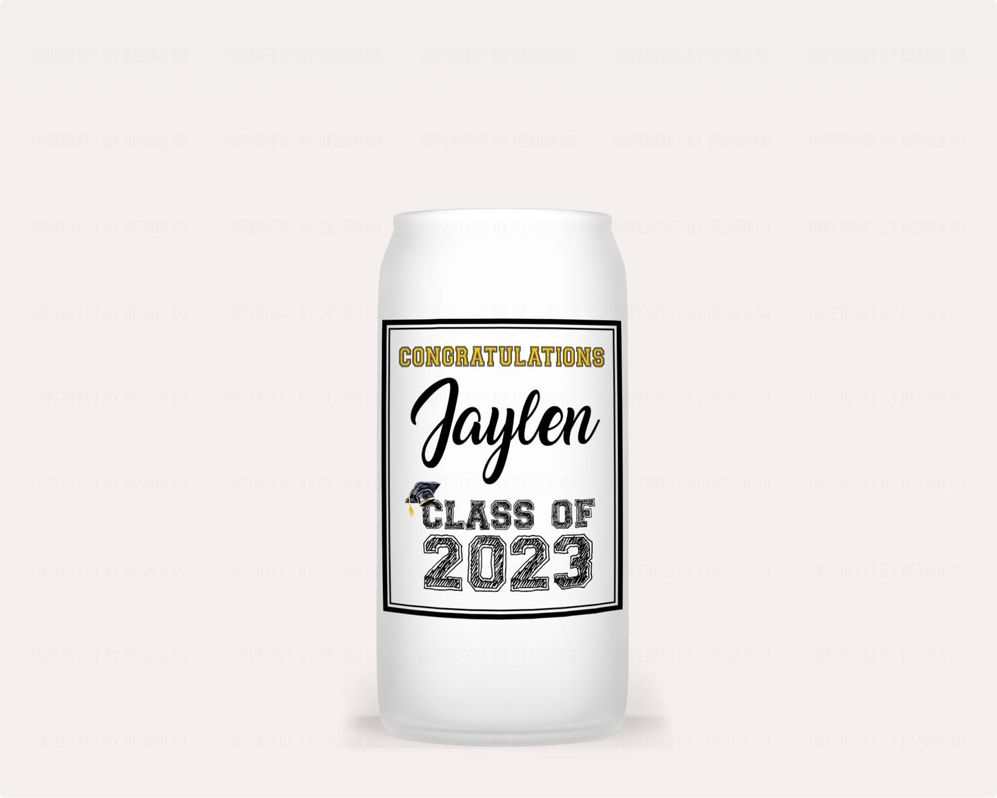 16oz Personalized Graduation celebration frosted glass jar tumbler with bamboo lid and reusable straw | imperfect by design co