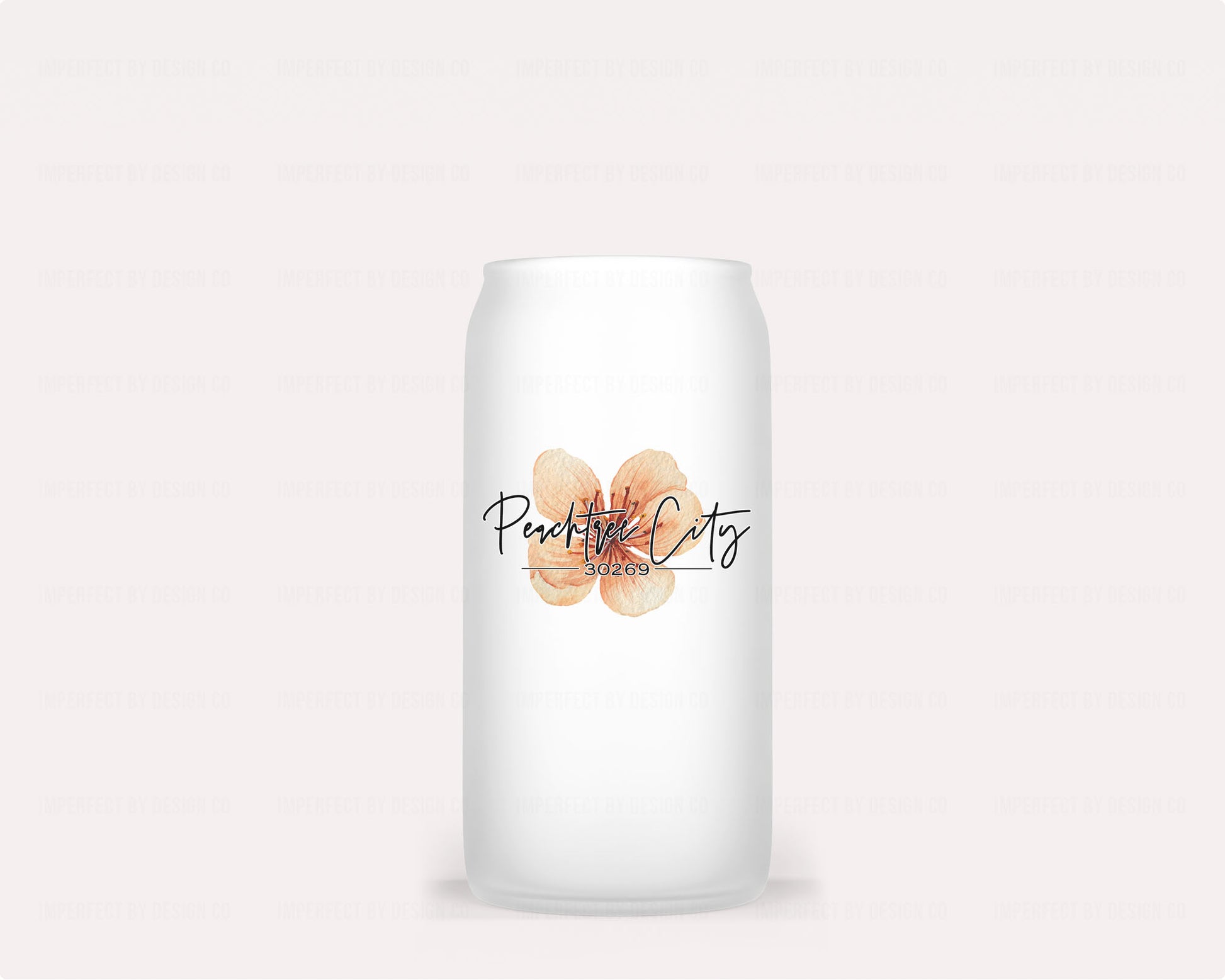 16oz Beautiful glass tumbler featuring a unique and charming peach graphic with frosted finish | imperfect by design co