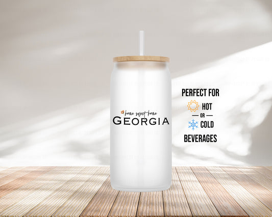 Home Sweet Home Georgia, Peach Blossom Design - Frosted Glass Tumbler