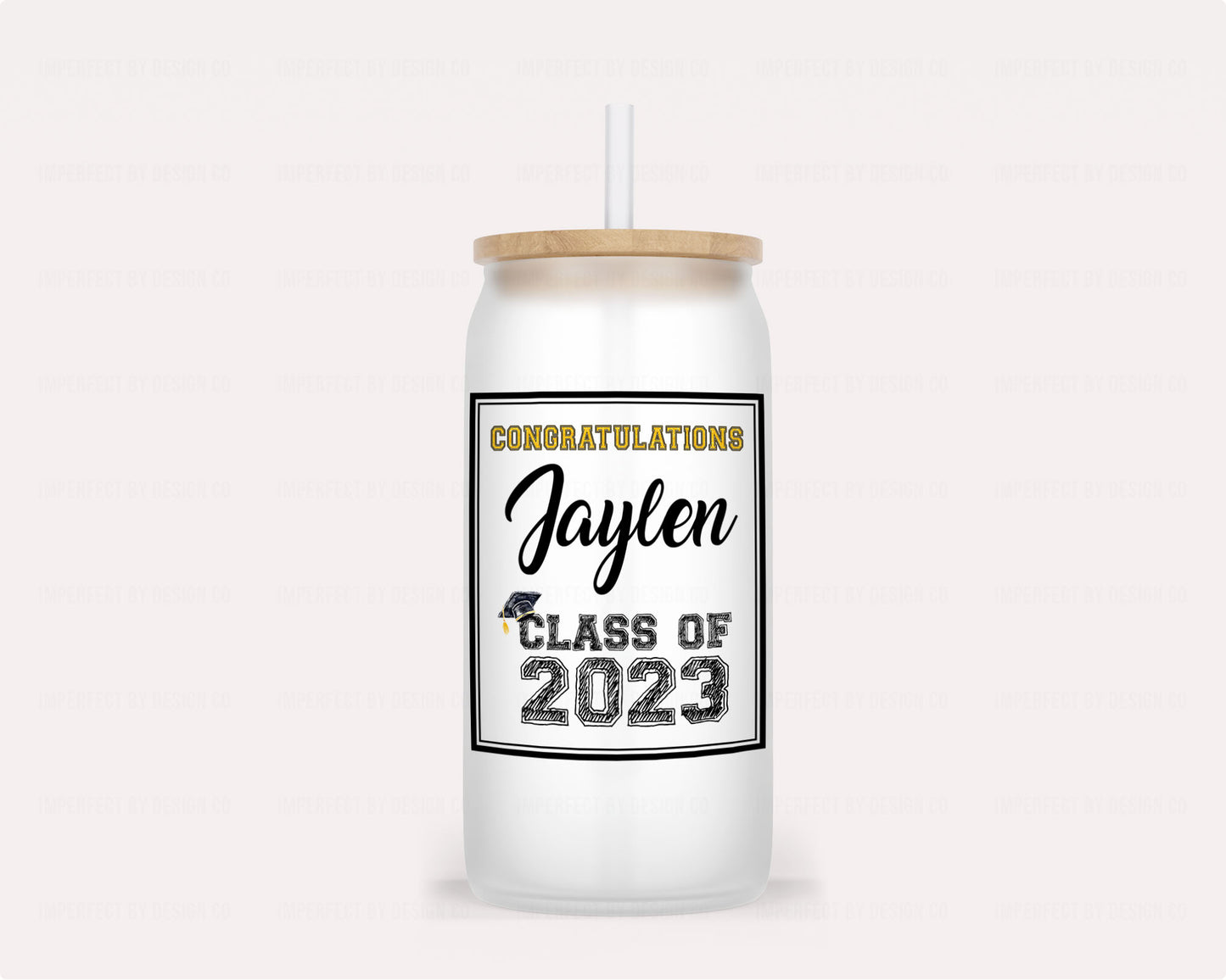 Personalized Glass Cup with Bamboo Lid & Straw, 16 oz Beer Can Glass, Custom