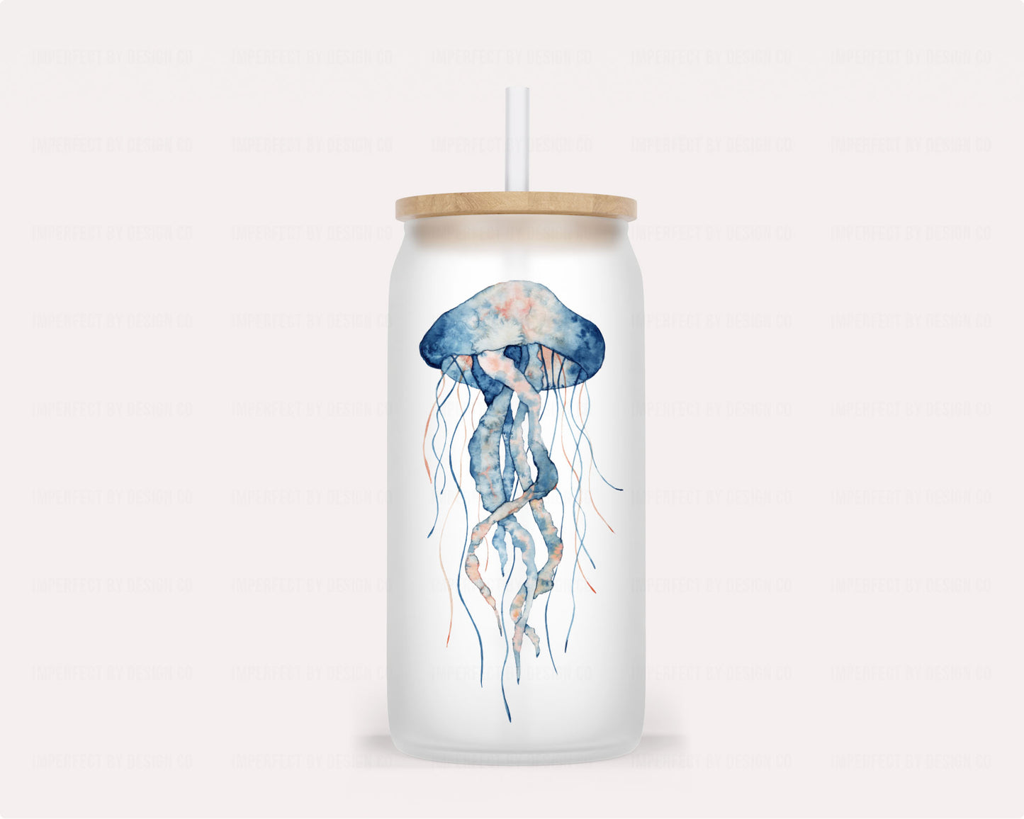 Watercolor jellyfish and coral design tumbler with bamboo lid and reusable straw | imperfect by design co