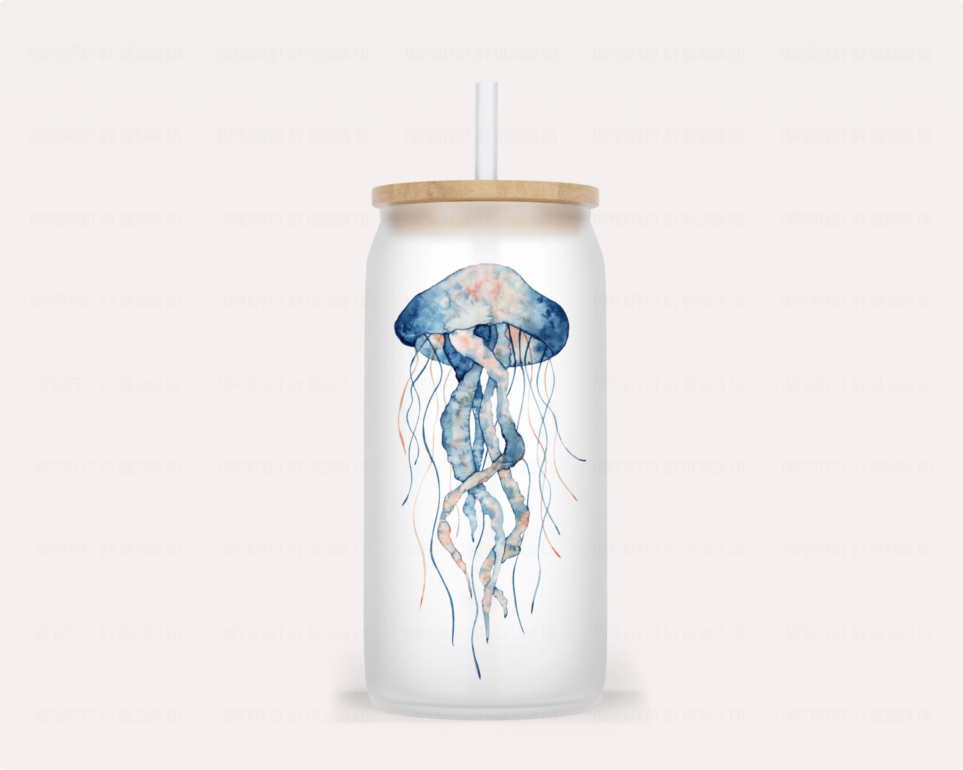 Watercolor jellyfish and coral design tumbler with bamboo lid and reusable straw | imperfect by design co