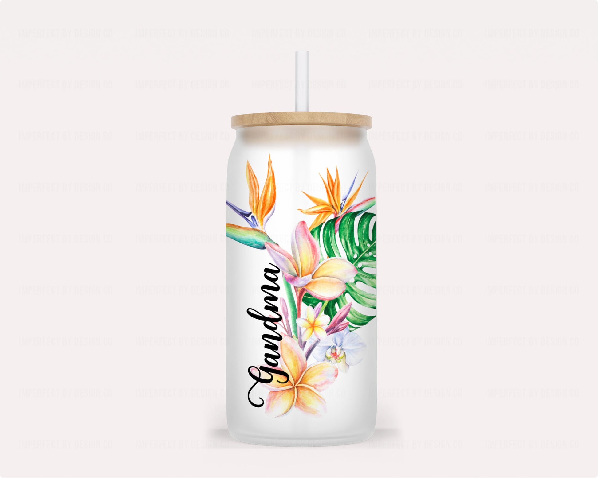 Vibrant and colorful tropical bouquet design Frosted glass tumbler perfect for any occasion | imperfect by design com