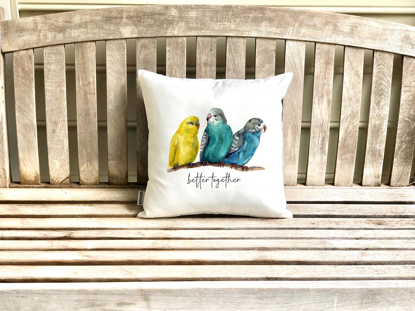 Budgie Trio 'Better Together' Porch Pillow Cover