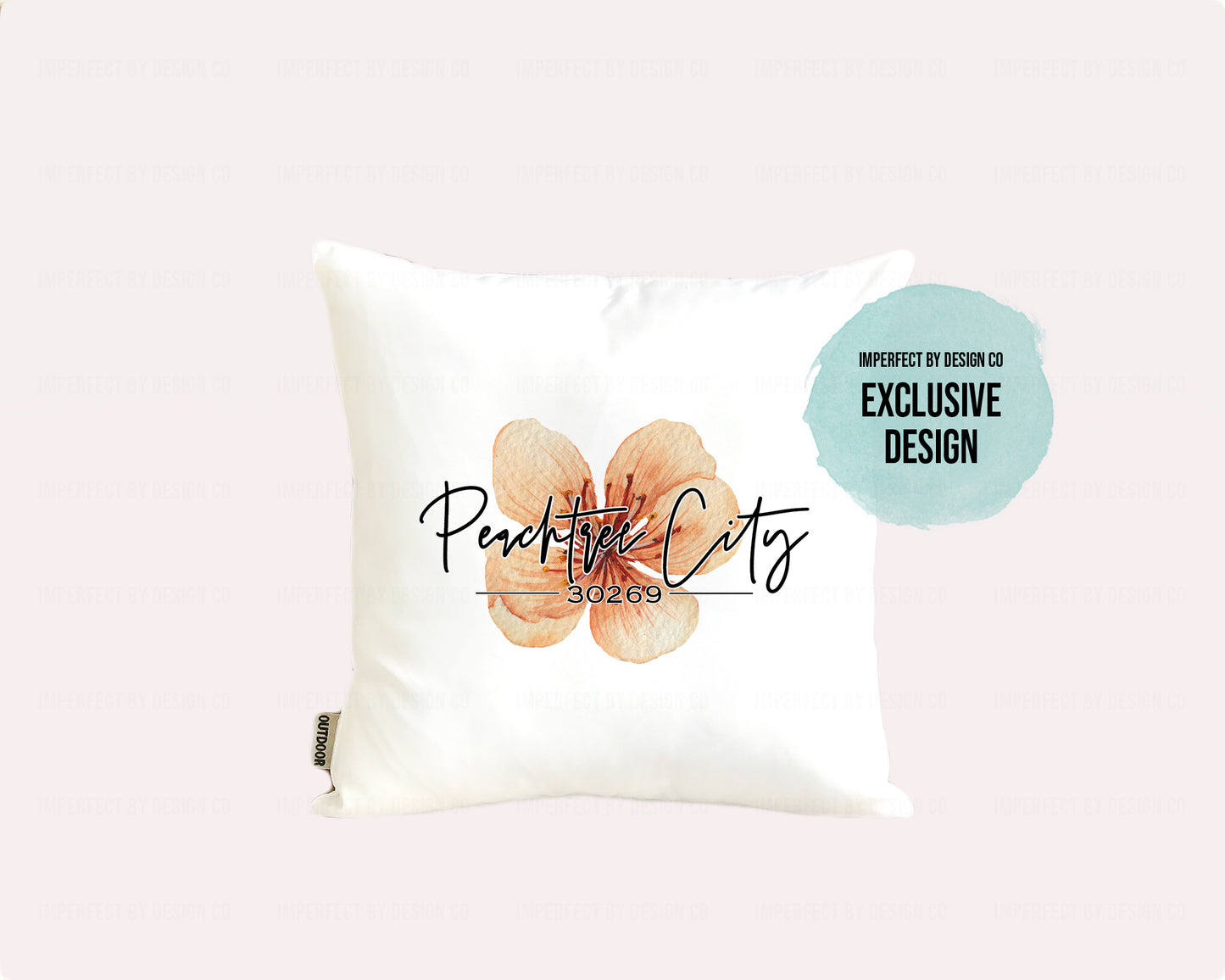 Peachtree City Outdoor Pillow Cover With Peach Blossom, Zip Code