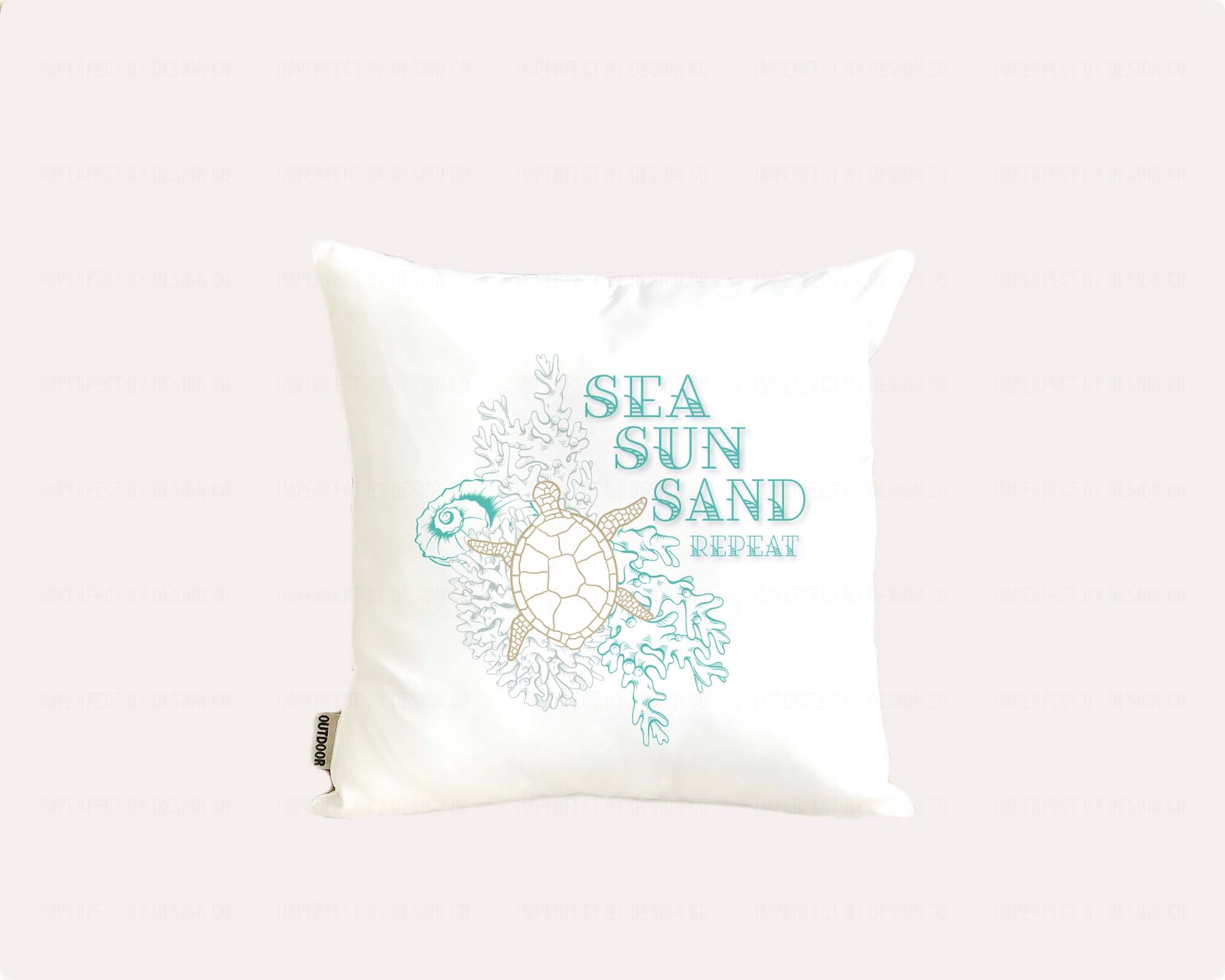 Outdoor pillow cover with loggerhead sea turtle and coral motif | imperfect by design co