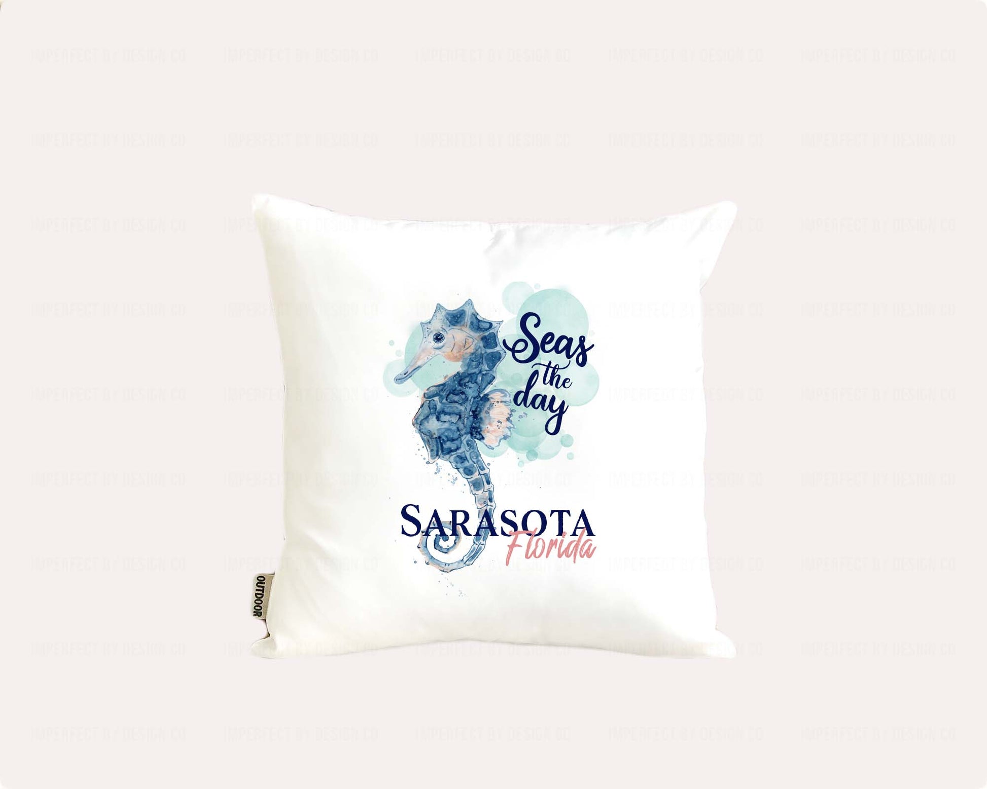 Personalized seahorse pillow cover for outdoor decor | imperfect by design co