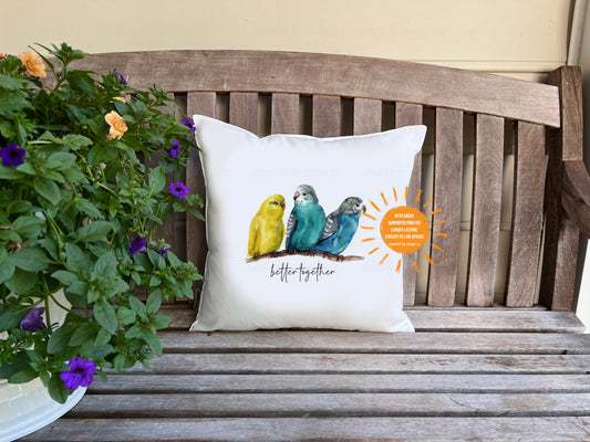 Budgie Trio 'Better Together' Porch Pillow Cover