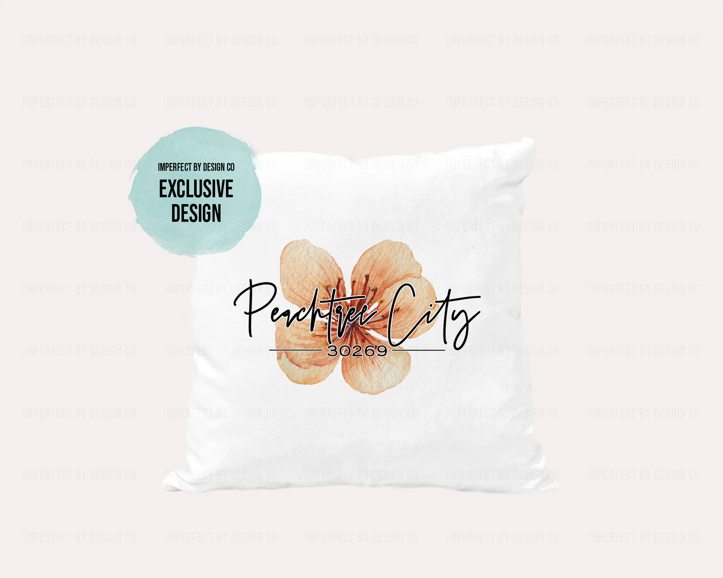 Peachtree City Velvet Pillow Cover With Peach Blossom And Zip Code
