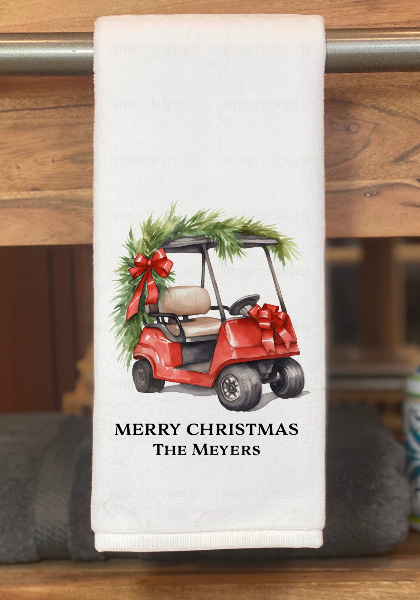 Christmas Golf Cart Guest Towel – Personalized Holiday Hand Towel (15x25)