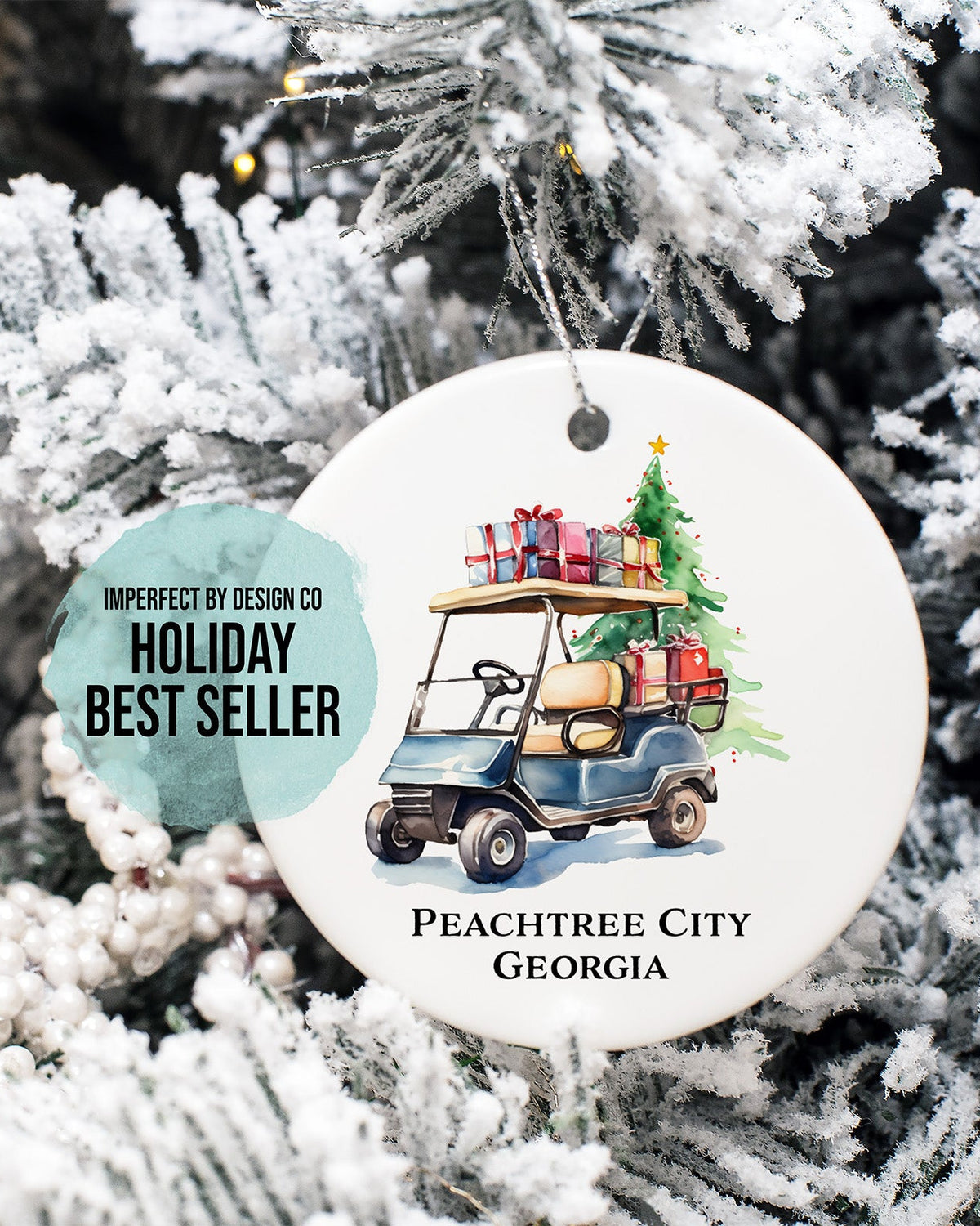 Personalized Blue Golf Cart Ornament | Double-Sided | Customizable City or Last Name