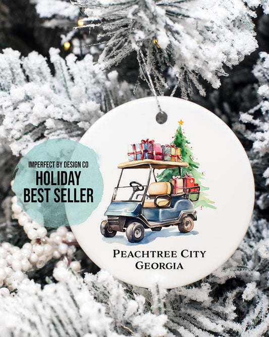 Personalized Blue Golf Cart Ornament | Double-Sided | Customizable City or Last Name