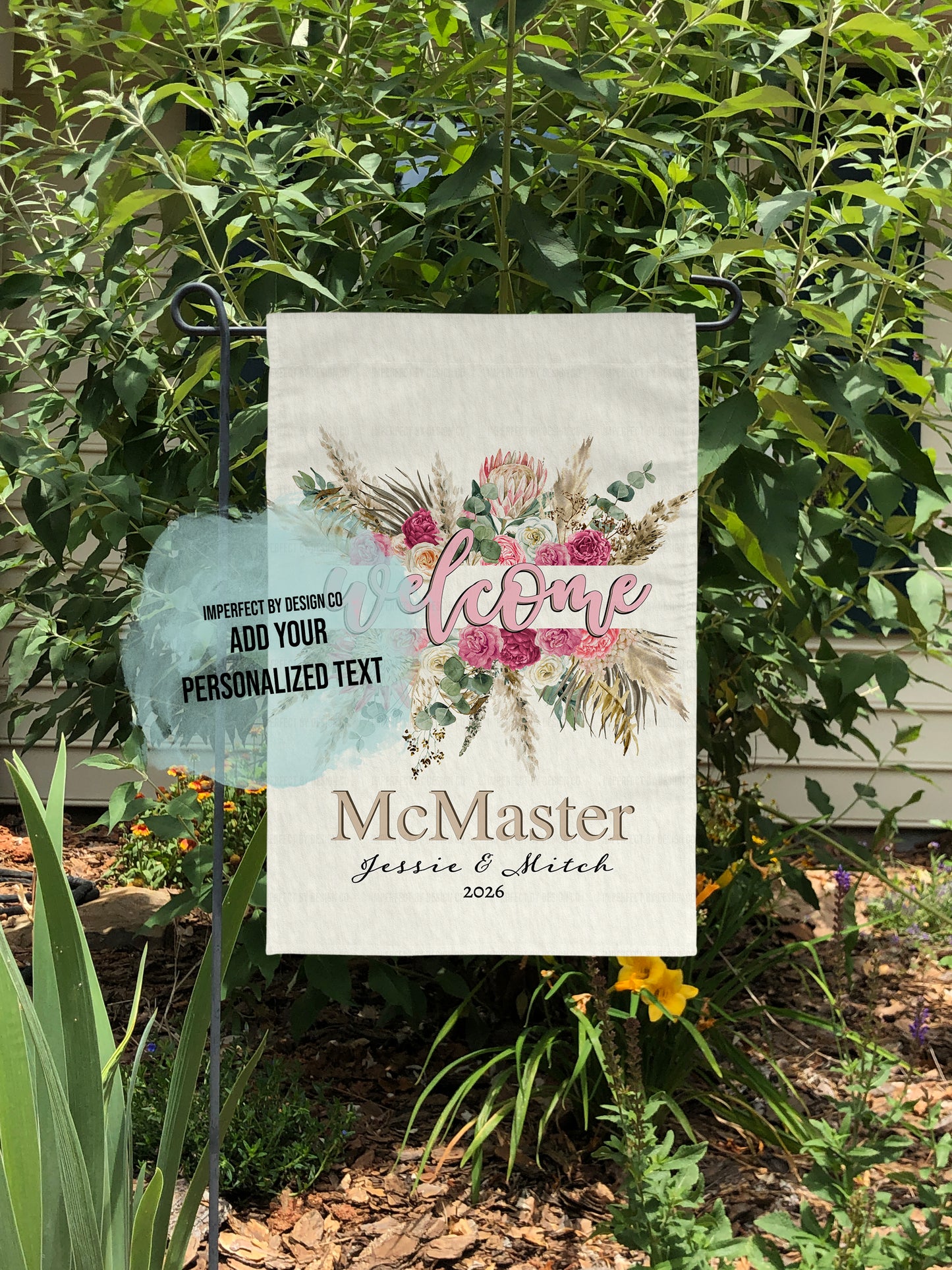 Personalized Floral 'Welcome' - Boho Chic Wedding Decor - Garden Flag