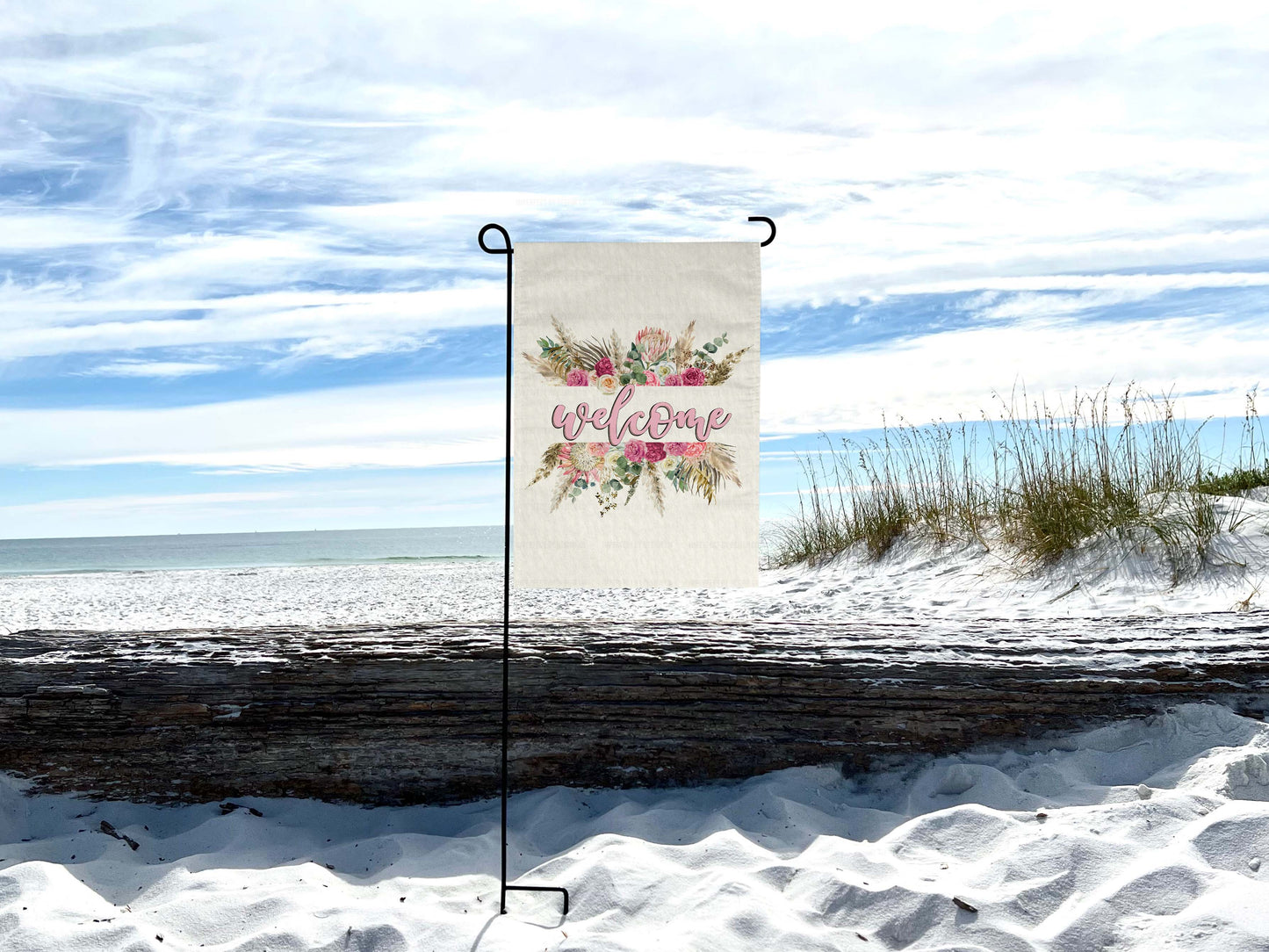 Personalized Floral 'Welcome' - Boho Chic Wedding Decor - Garden Flag