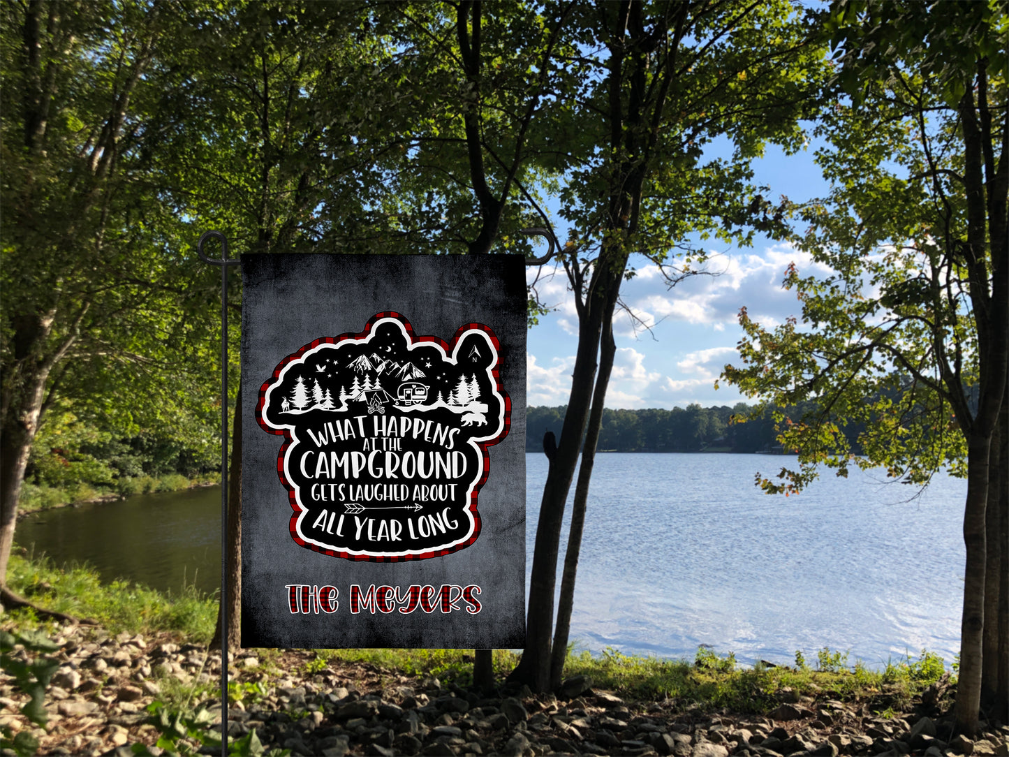 Personalized Garden Flag, What happens at the campground…